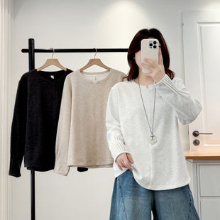 子褶皱加绒加厚上衣 200斤袖 卫衣女大码 胖mm显瘦正肩2025秋冬新款