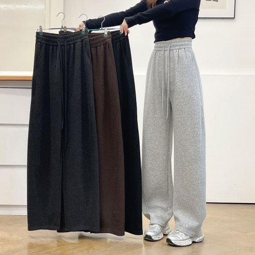 女大码裤子弯刀裤抽绳高腰运动裤