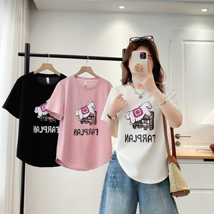 200斤卡通小马印花宽松半袖 2026新款 t恤女大码 胖妹妹遮肚正肩短袖
