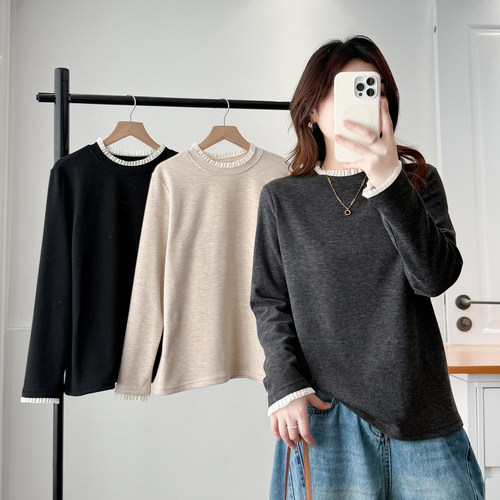 打底衫女大码秋冬蕾丝花边内搭