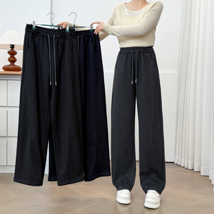胖m200斤抽绳松紧腰加厚宽松休闲弯刀裤 女2025秋冬新款 阔腿裤 大码