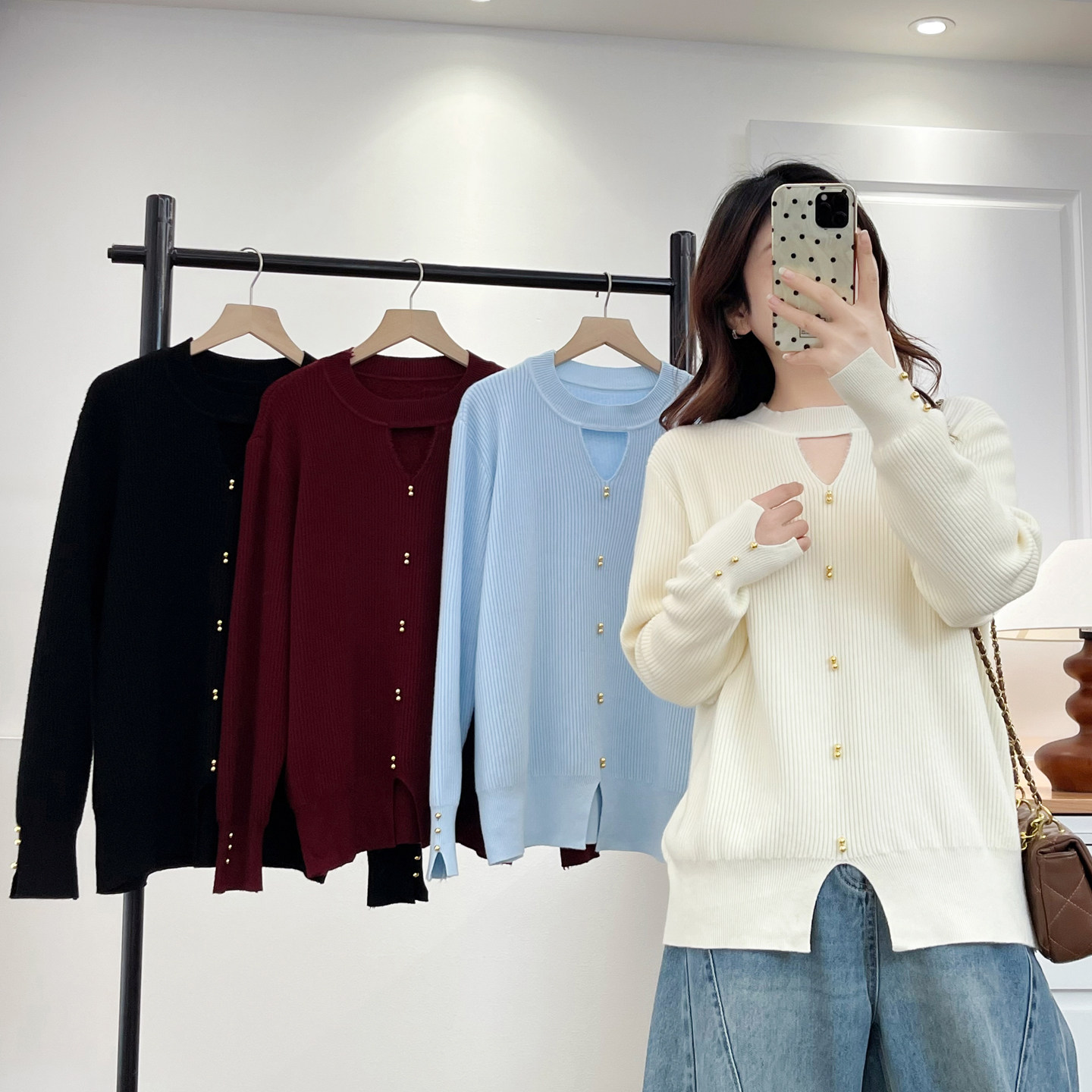 毛衣女一体绒大码2025秋冬新款胖妹妹时尚洋气镂空开叉打底针织衫,女装/女士精品,毛针织衫,淘宝优惠券,粉丝福利购,淘宝优惠卷