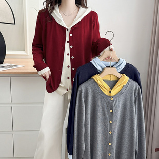 女大码连帽针织衫2025春季新款胖妹妹时尚减龄撞色拼接假两件开衫