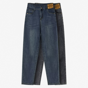 胖mm显瘦半松紧高腰弹力牛仔裤 大码 2023秋新款 女宽松老爹裤 哈伦裤