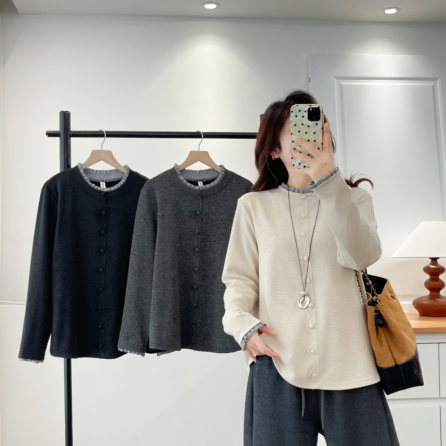 胖妹妹打底衫加厚秋冬木耳边上衣