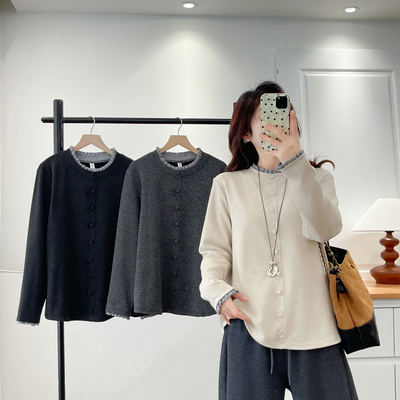 胖妹妹打底衫加厚秋冬木耳边上衣