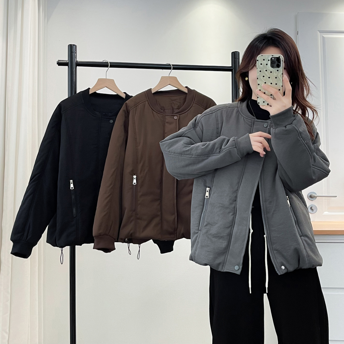 棉衣女宽松大码下摆抽绳棉服外套