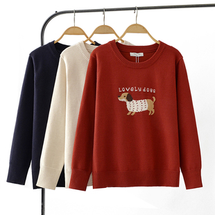 胖妹mm200斤时尚 秋冬2025新款 正肩狗狗提花打底毛衣 女大码 针织衫