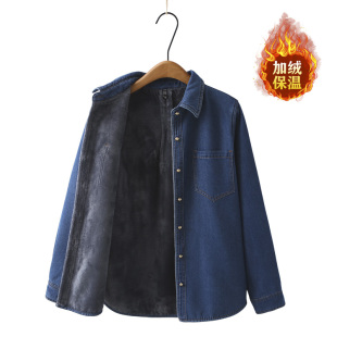 胖mm200斤加厚保暖宽松牛仔上衣 2024秋冬新款 加绒衬衫 外套女大码