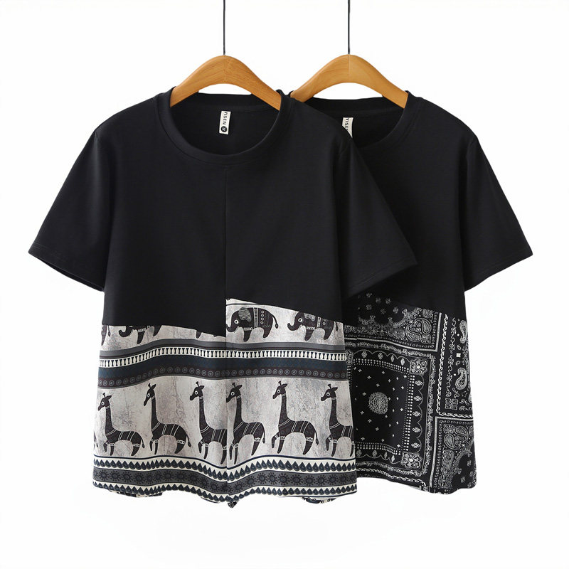 胖mmt恤200斤短袖不规则假两件女