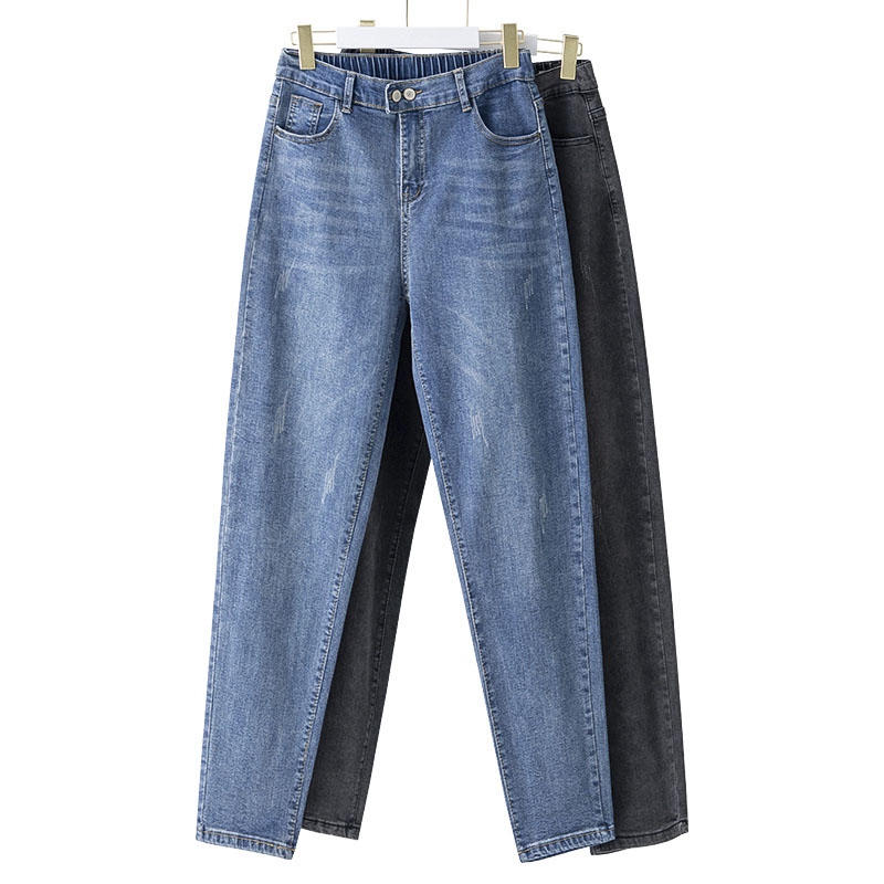 2023年秋季大码弹力牛仔老爹裤女