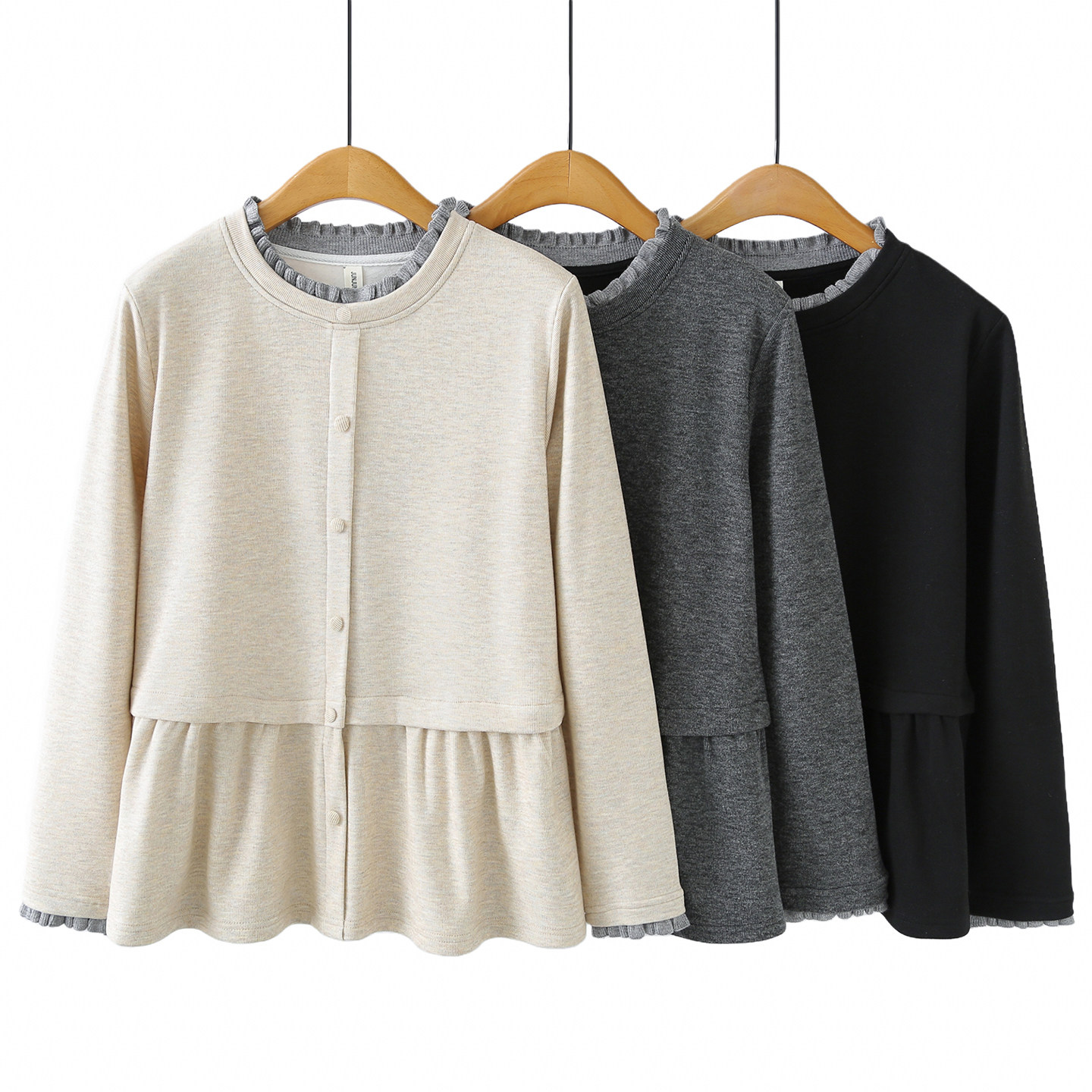 打底衫时尚洋气遮肚子胖妹妹大码200斤时尚撞色拼接木耳边上衣女,女装/女士精品,卫衣/绒衫,淘宝优惠券,粉丝福利购,淘宝优惠卷