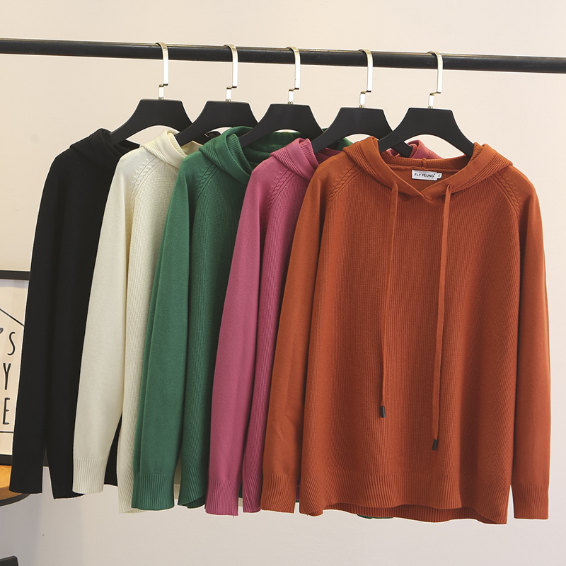 针织衫大码秋冬季连帽套头毛衣女