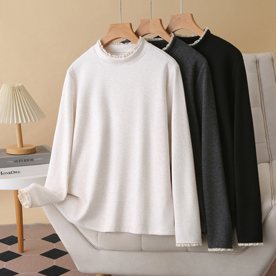 半高领打底衫女大码花边加绒内搭