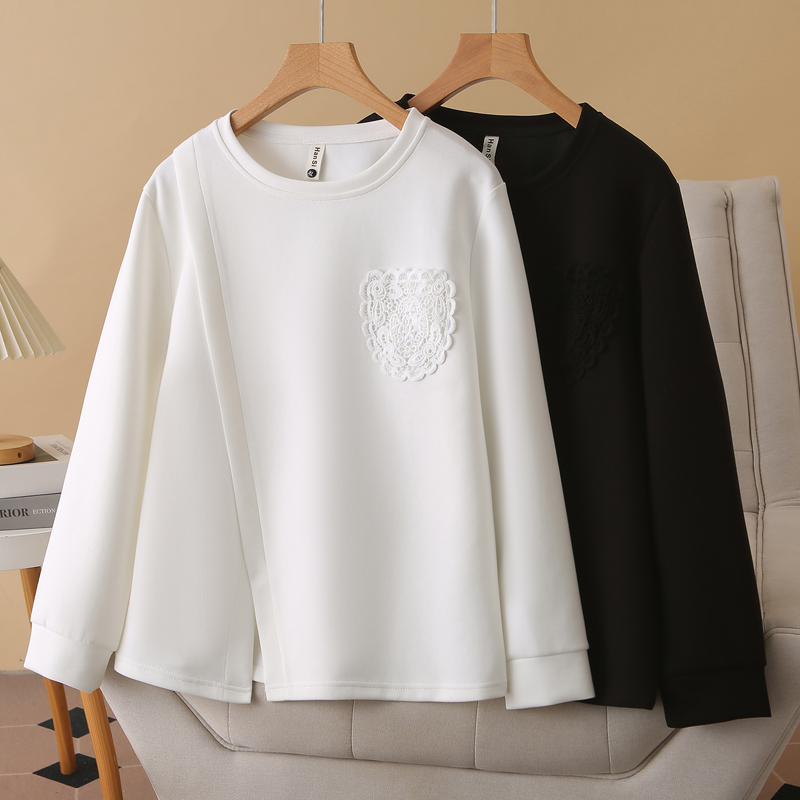 卫衣女大码胖mm宽松200斤2025秋季新款时尚花边口袋开叉长袖上衣