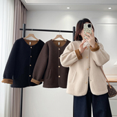 胖妹mm200斤时尚 皮毛一体外套女大码 2025秋冬新款 无领颗粒绒上衣