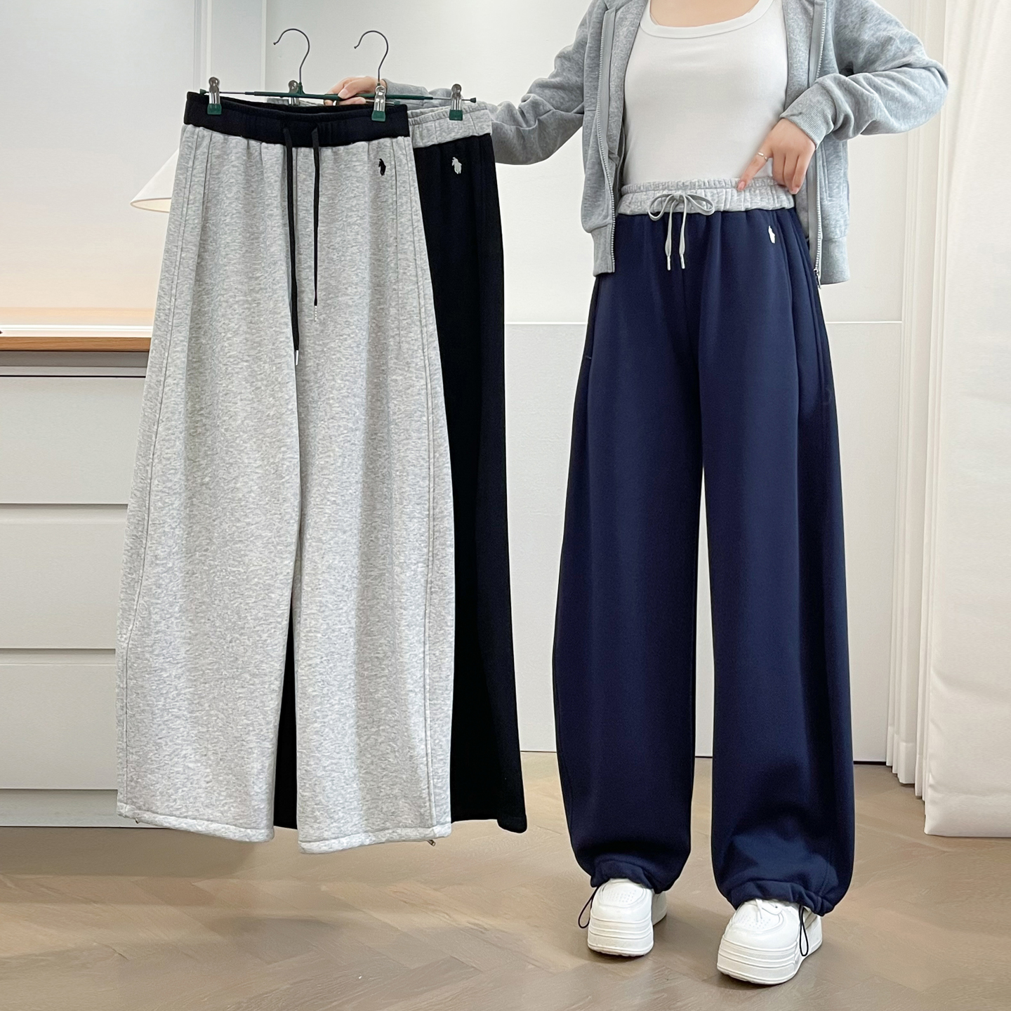 大码加绒加厚裤子秋冬两穿阔腿裤