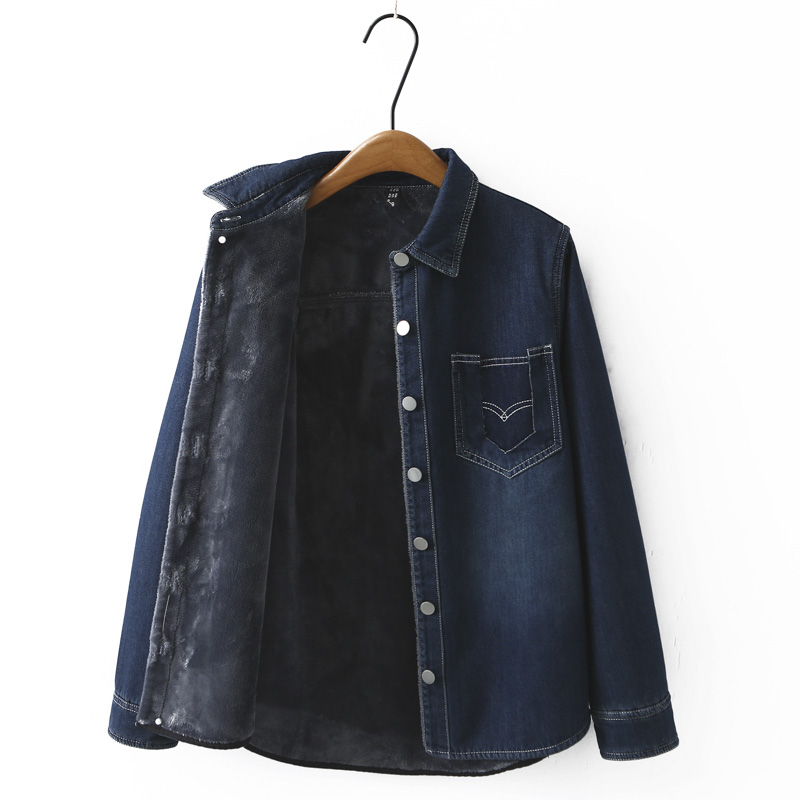 加绒衬衫大码韩版正肩牛仔上衣女