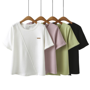 女2025夏季 不对称拼接空气层半袖 新款 时尚 大码 胖妹妹t恤正肩短袖