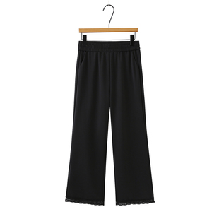 胖mm200斤显瘦松紧腰弹力直筒裤 蕾丝裤 2026年新款 女大码 脚小黑裤