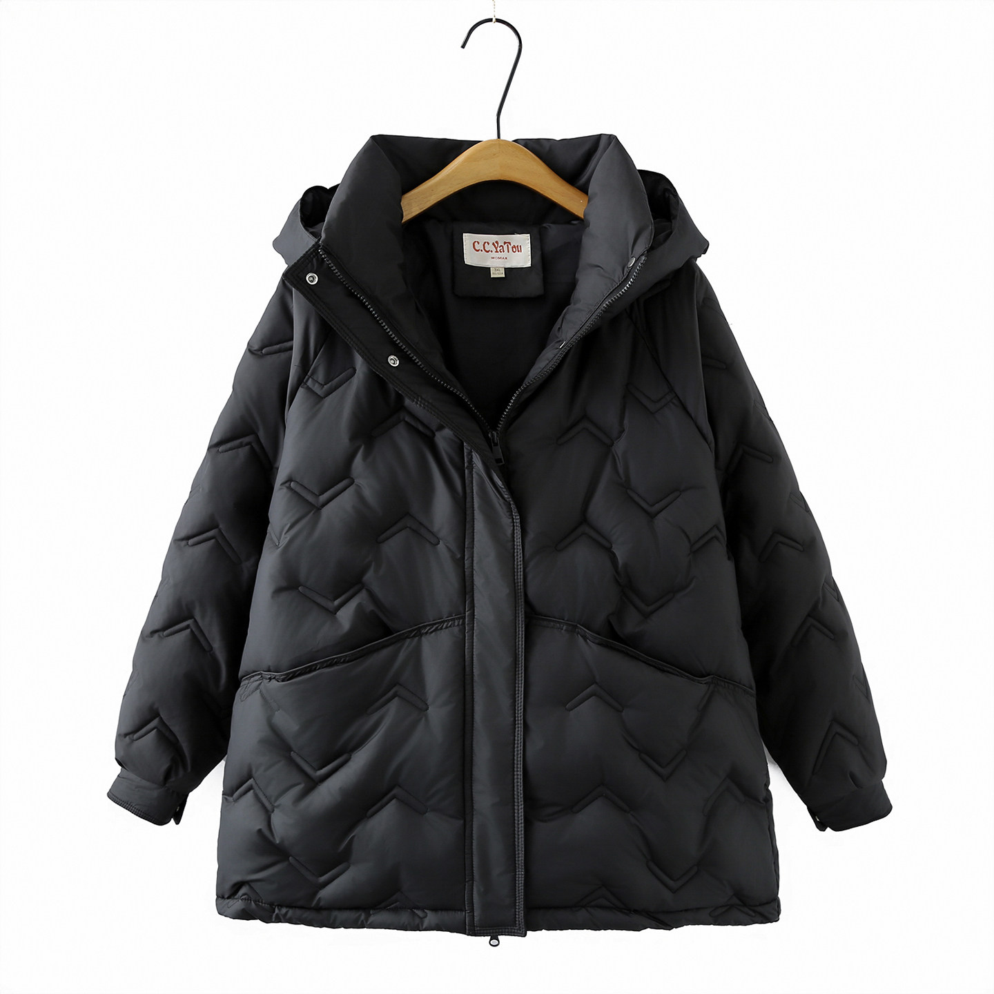 特大码女240斤棉衣2025冬季新款胖mm韩版宽松连帽中长款棉服外套