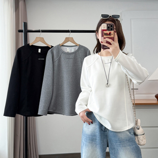 字母长袖 胖妹妹巨显瘦遮肉打底衫 200斤时尚 2026春新款 上衣 女大码
