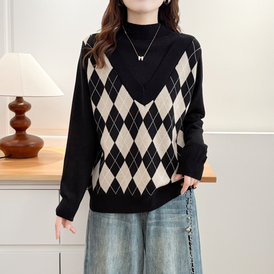 毛衣女大码胖mm秋冬假两件针织衫