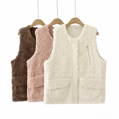 加肥加大马甲女时髦毛绒坎肩外套