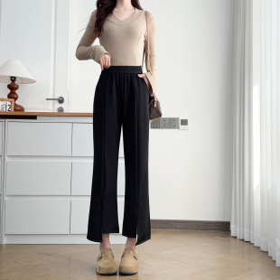 小个子胖mm200斤显瘦百搭松紧腰九分休闲裤 不规则开叉裤 子女大码