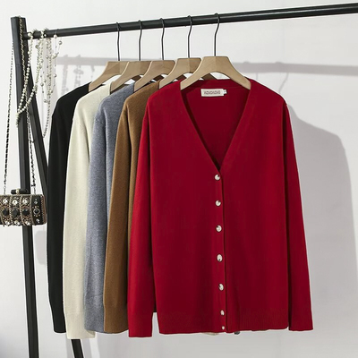 大码针织衫2024春单排扣v领开衫
