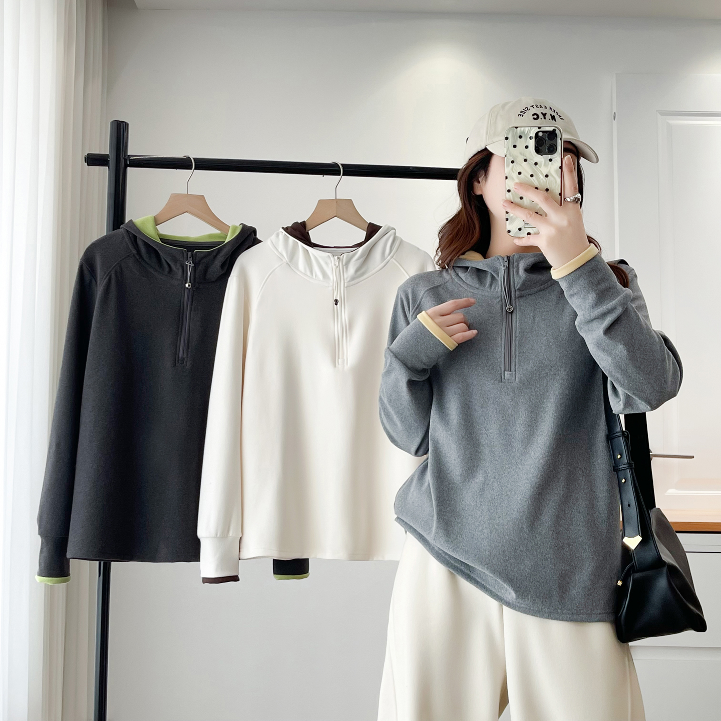 卫衣大码胖mm显瘦连帽拼色打底衫