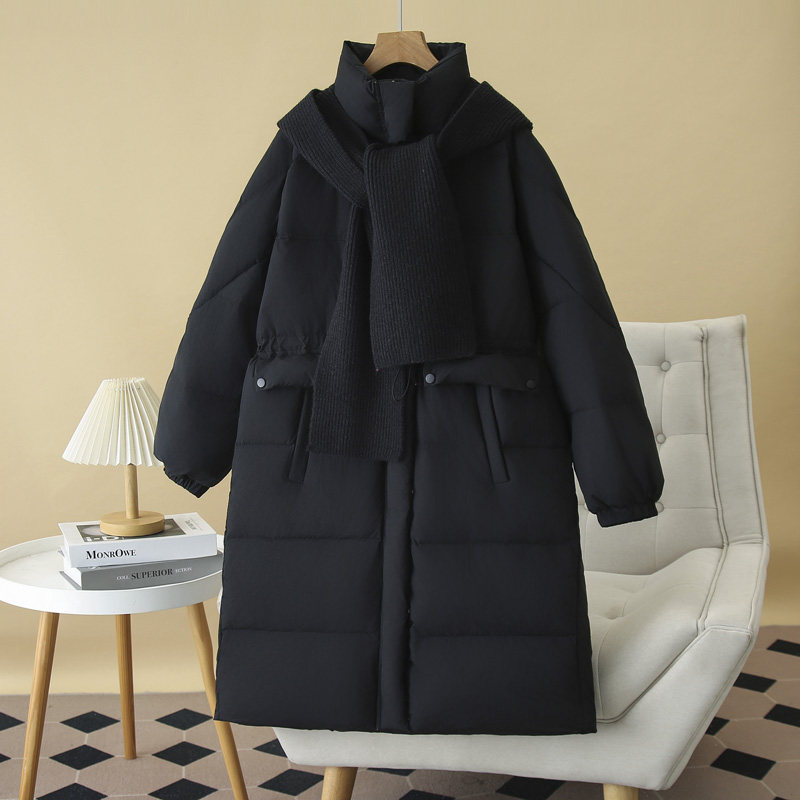 黑色羽绒服女大码2024年冬季新款胖mm长款可拆卸披肩立领保暖外套