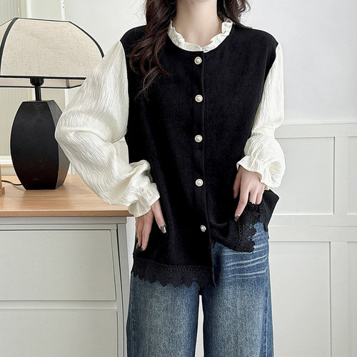 假两件衬衫女大码2025春长袖上衣