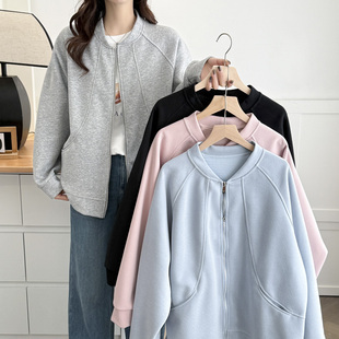 200斤韩版 2025年新款 立领拉链宽松棒球服上衣 胖mm春装 外套女大码