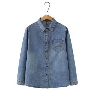 显瘦正肩长袖 大码 复古时尚 女2026春新款 牛仔衬衣 胖妹妹200斤衬衫