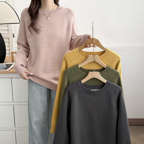 大码毛衣圆领插肩袖打底针织衫女