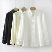 胖妹妹显瘦上衣时尚 淑女气质穿搭木耳边衬衣 大码 洋气衬衫 2023新款