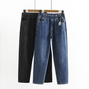 胖妹妹显瘦哈伦老爹裤 秋季 松紧腰弹力牛仔裤 子女潮ins大码 200斤 裤