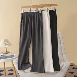 女夏季 胖妹mm200斤显瘦松紧腰休闲长裤 薄款 2025新款 大码 微喇叭裤