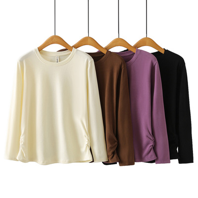 胖妹妹t恤遮肚子长袖正肩打底衫