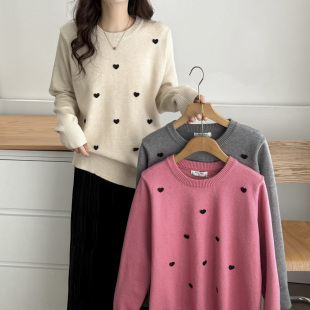 洋气立体爱心针织衫 胖妹mm200斤时尚 正肩2024秋冬新款 毛衣女大码
