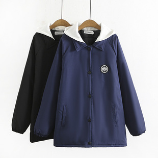 冬天外套女韩版新款大码200斤胖mm棉服减龄贴标宽松拼色连帽棉衣