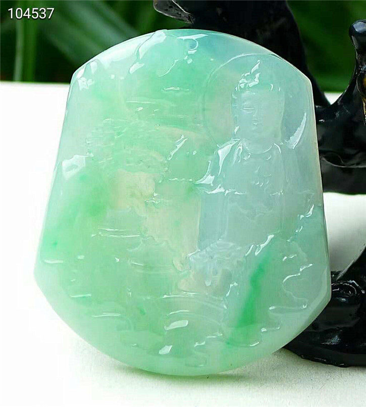 正品天然翡翠A货老坑种 观音菩萨吊坠 配鉴定证书
