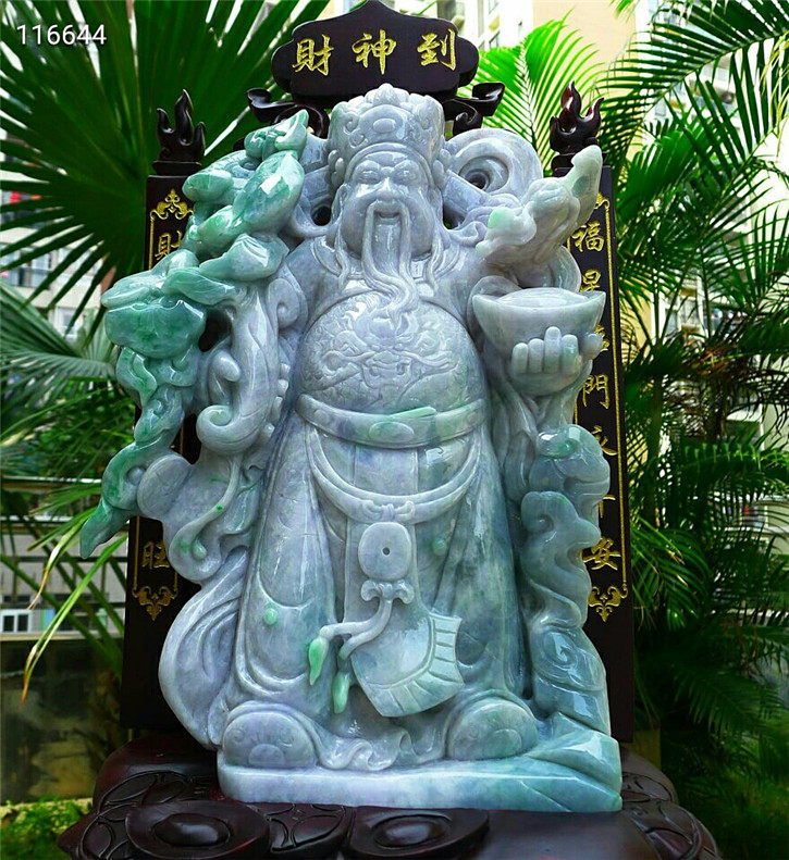 老坑种财神爷摆件配鉴定证书翡翠
