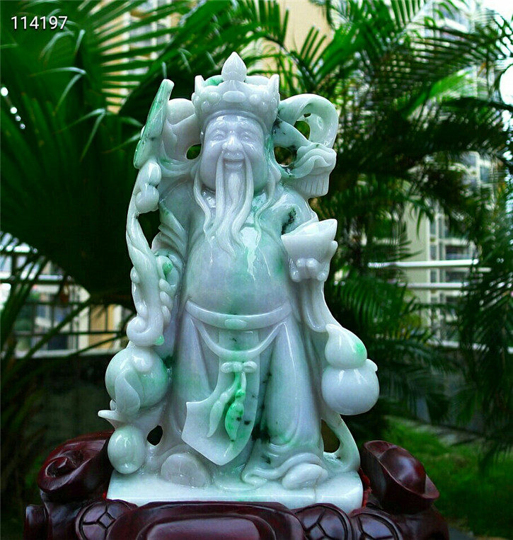 老坑种精雕财神爷配鉴定证书翡翠