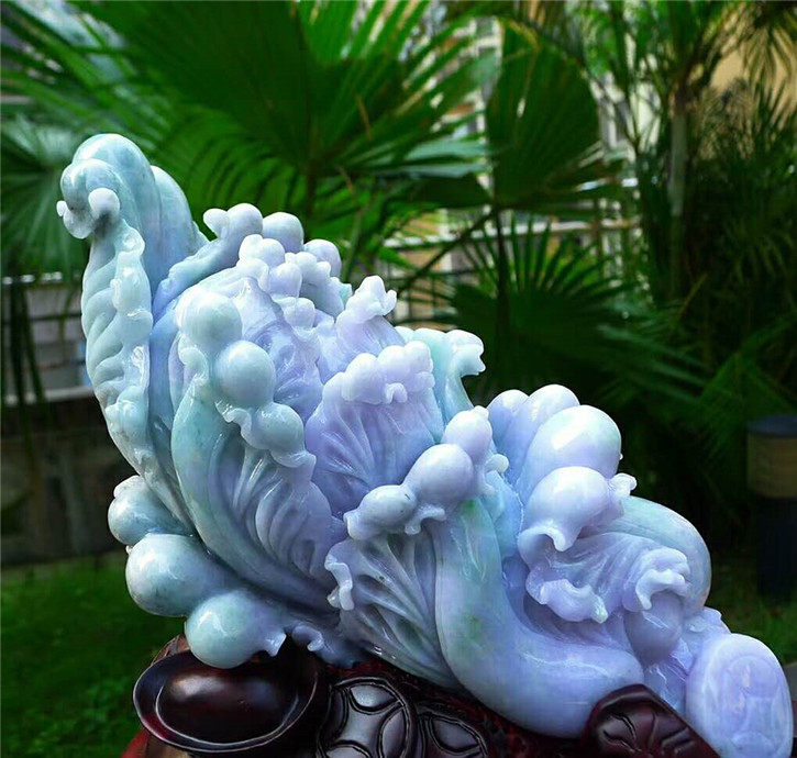 正品天然翡翠A货老坑种 白菜摆件 配鉴定证书
