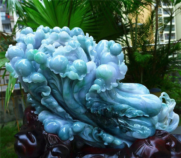天然翡翠A货老坑种精雕招财白菜摆件配证书