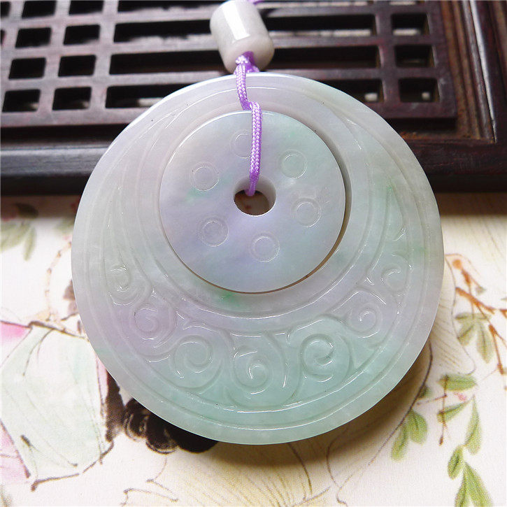 正品天然翡翠A货老坑种翡翠 紫罗兰平安扣吊坠 配鉴定证书