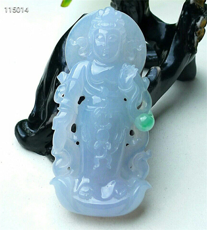 正品天然翡翠A货老坑种翡翠 精美精雕观音特价新品吊坠 配证书