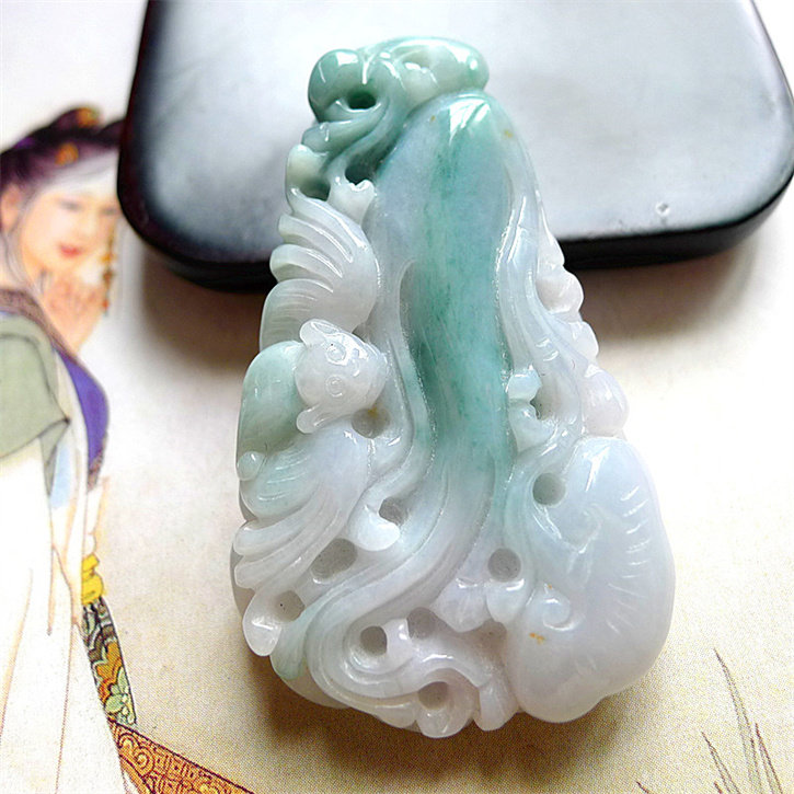 天然缅甸翡翠A货老坑种精美水润人生如意吊坠配证书